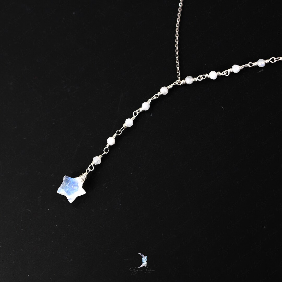 Rainbow Moonstone Labradorite Beaded Y-style Necklace Sterling Silver Adjustable Rainbow Moonstone Labradorite Beaded Y-style Necklace Sterling Silver Adjustable